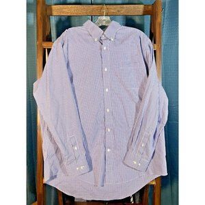 Lands' End Shirt Mens 17.5 34 Button Down Supima No Iron Oxford Blue checkered